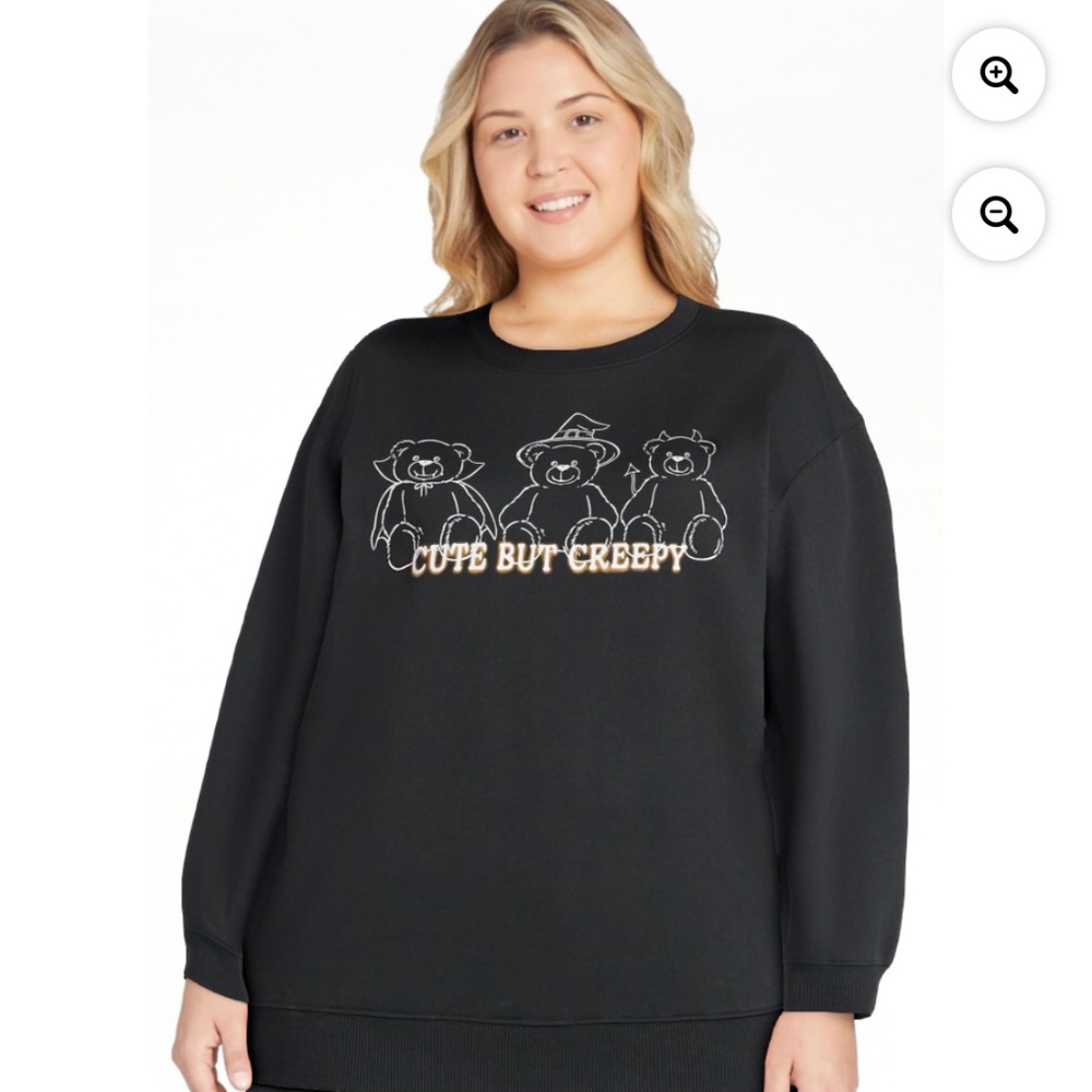 Cute But Creepy Women’s Black Graphic Long Sleeve Sweatshirt Size Large NWT - Picture 2 of 5